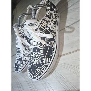 Vans Off The Wall Spell Out Black White Sneakers Low Top Lace up Shoes Mens 11